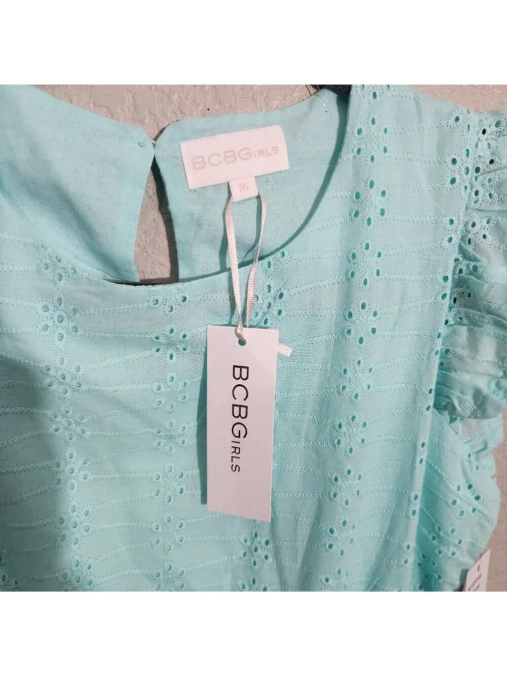 BCBG Girls Turquoise Ice Eyelet And Lace Dress New Size 14 New